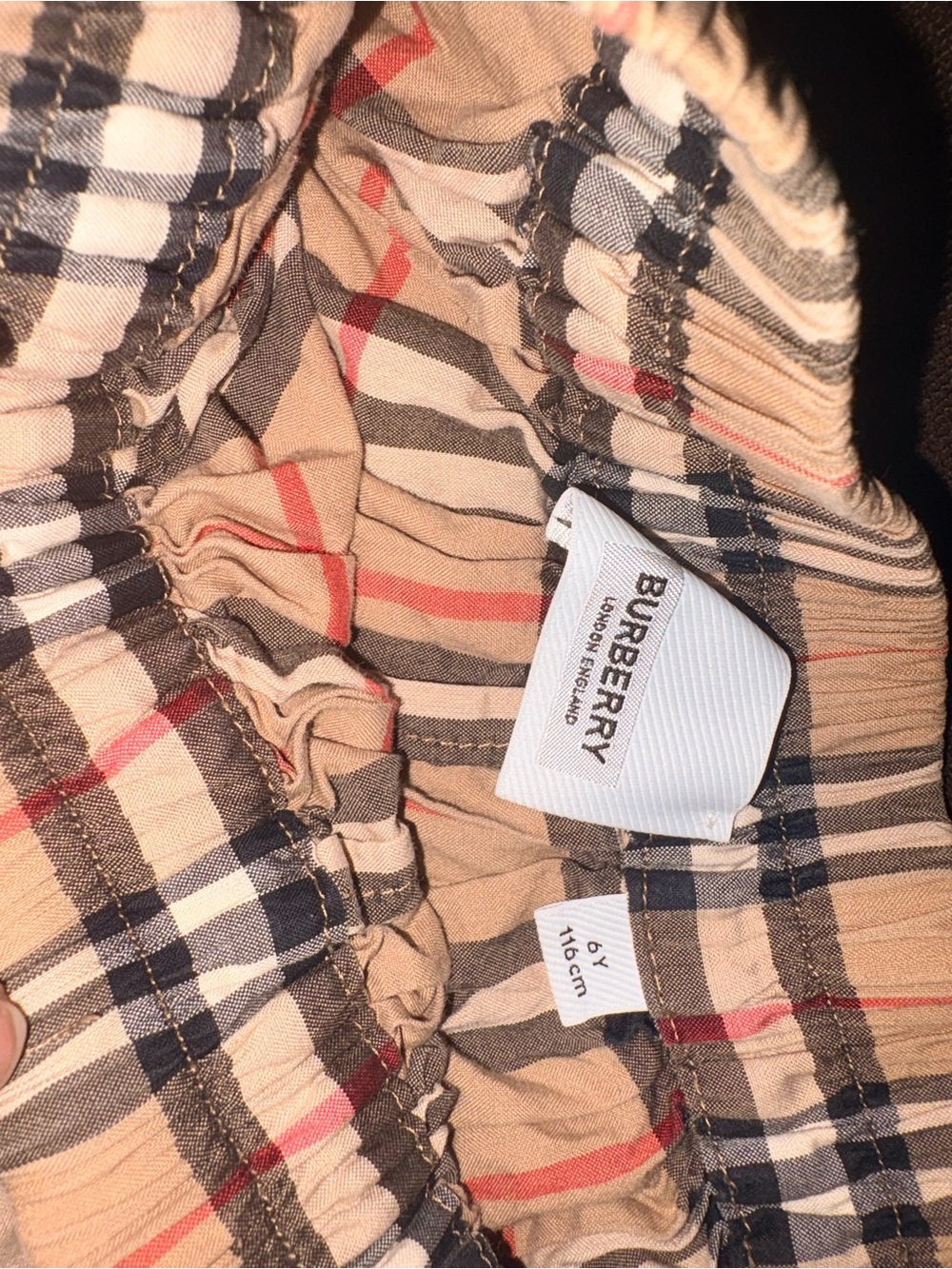 Burberry Kids Tan, Black & Red Check Dress